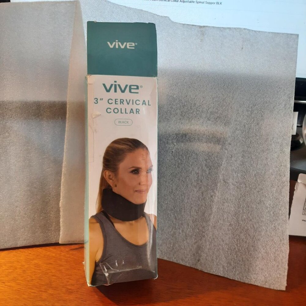 NEW W Box ! Vive 3" Neck Brace Foam Cervical Collar Adjustable Spinal Suppor BLK